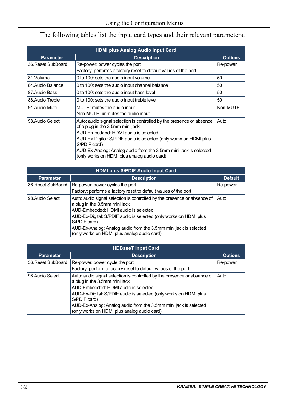 Using the configuration menus | Kramer Electronics VS-1616D User Manual | Page 36 / 70