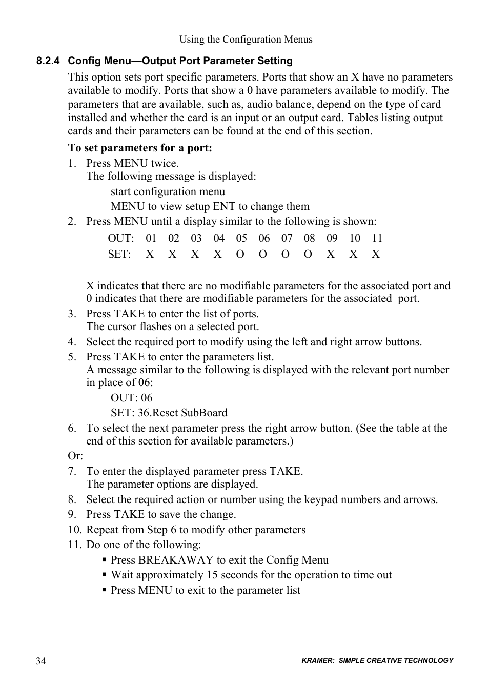 4 config menu—output port parameter setting, Config menu—output port parameter setting | Kramer Electronics VS-1616D User Manual | Page 38 / 70