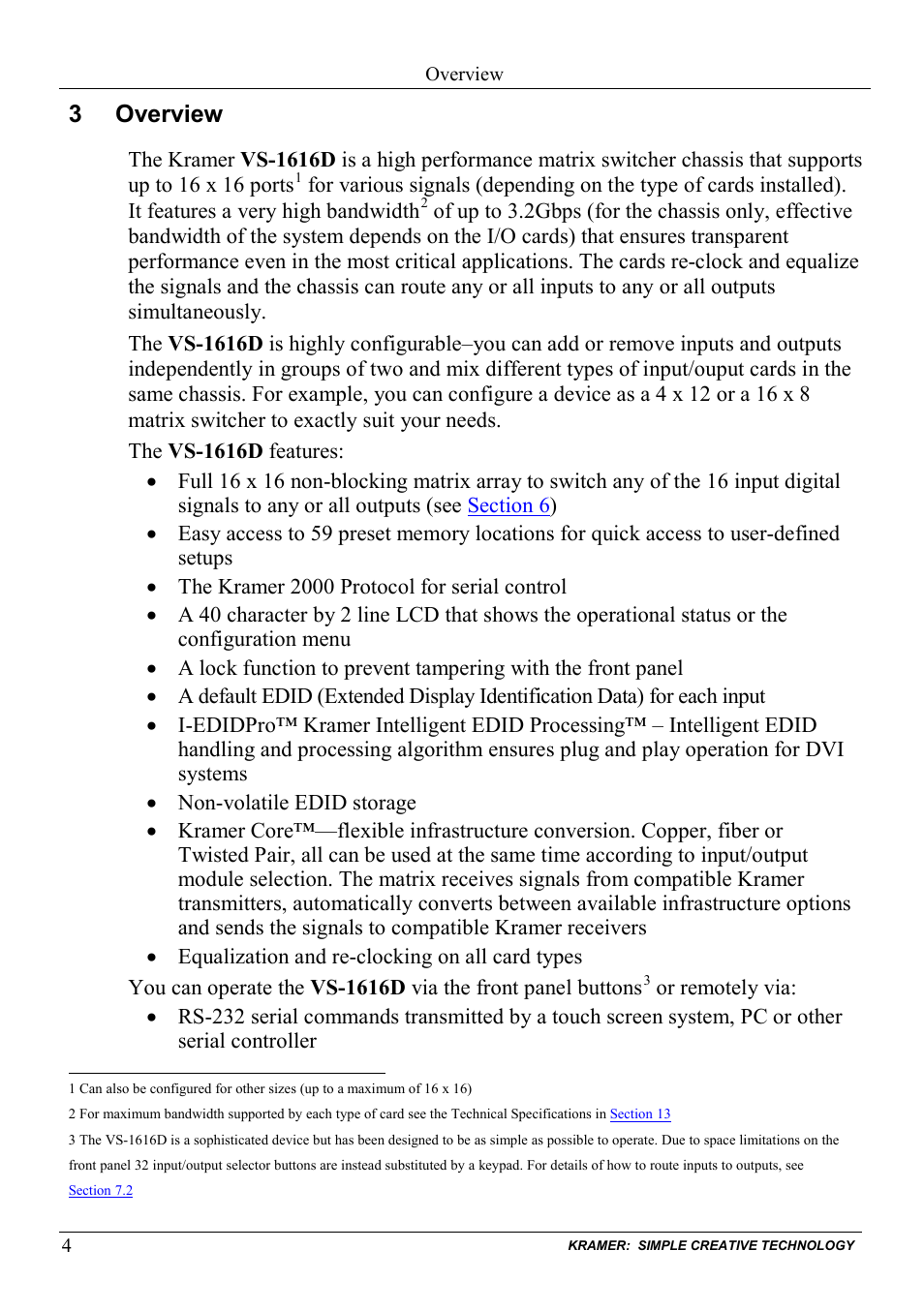 3 overview, Overview | Kramer Electronics VS-1616D User Manual | Page 8 / 70