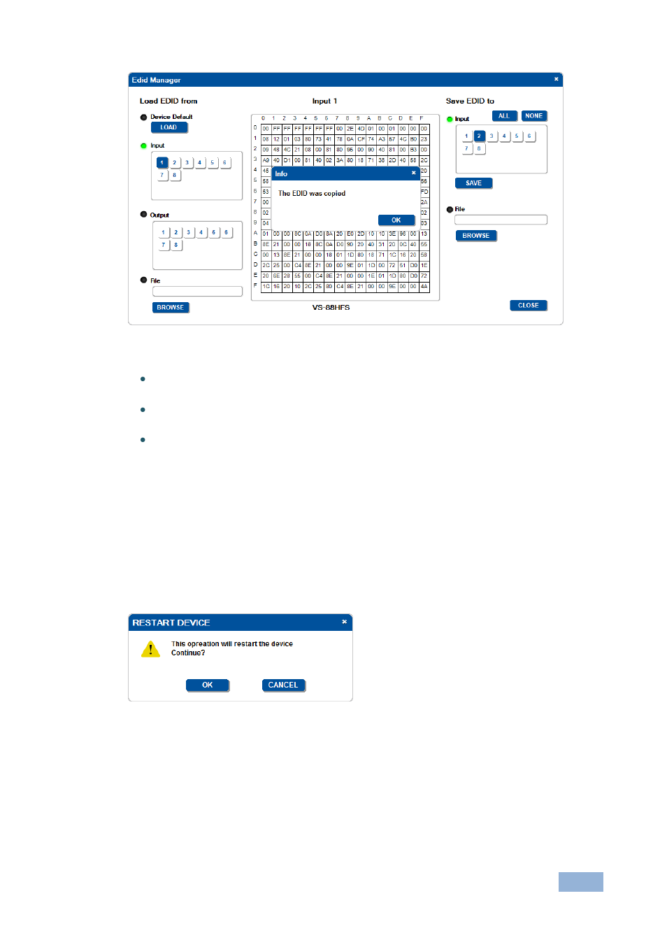 4 restarting the device, Restarting the device, Figure 9: saving an edid | Figure 10: restart device window | Kramer Electronics VS-88HN User Manual | Page 21 / 25