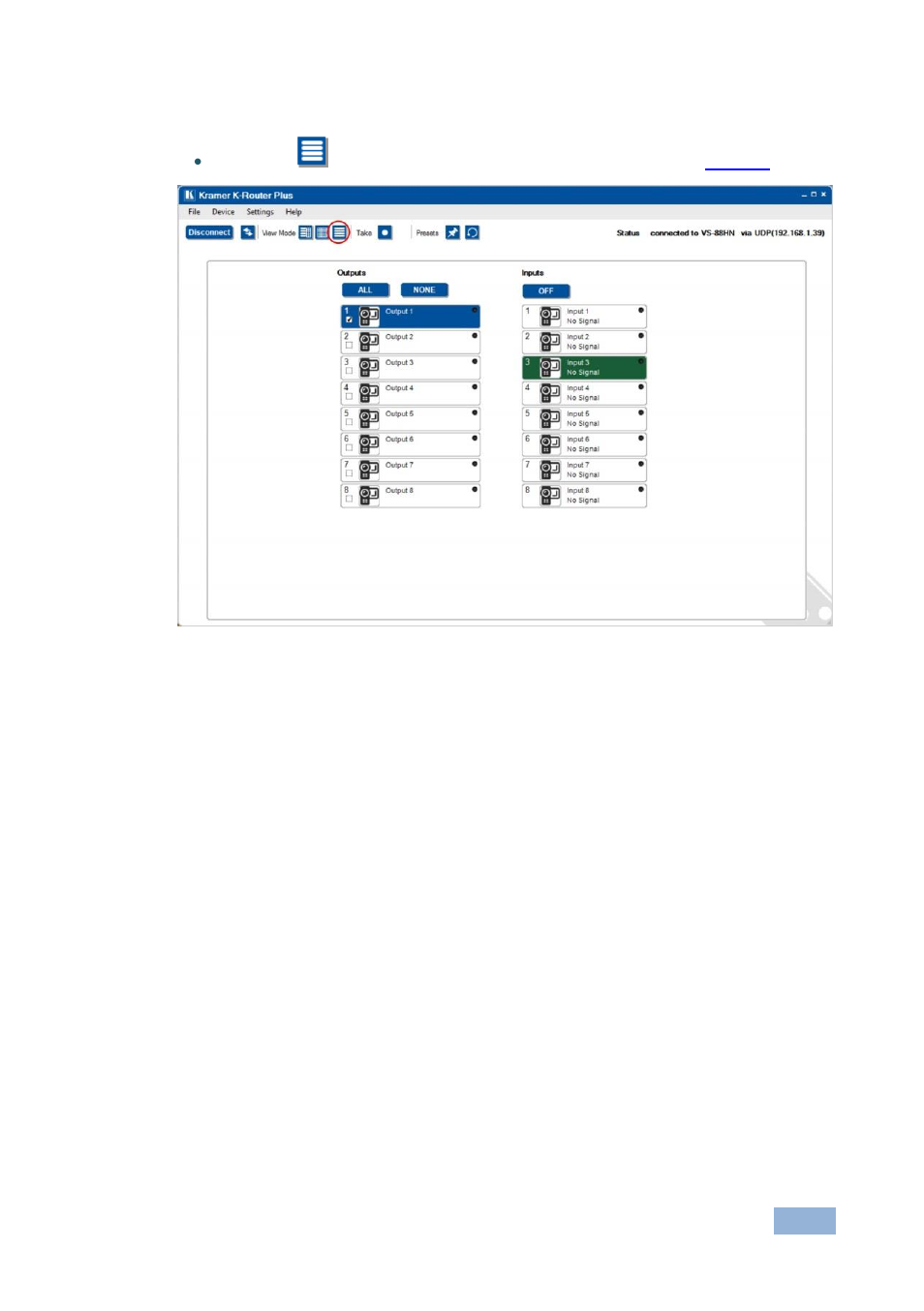 Figure 4: i/o list mode view | Kramer Electronics VS-88HN User Manual | Page 9 / 25