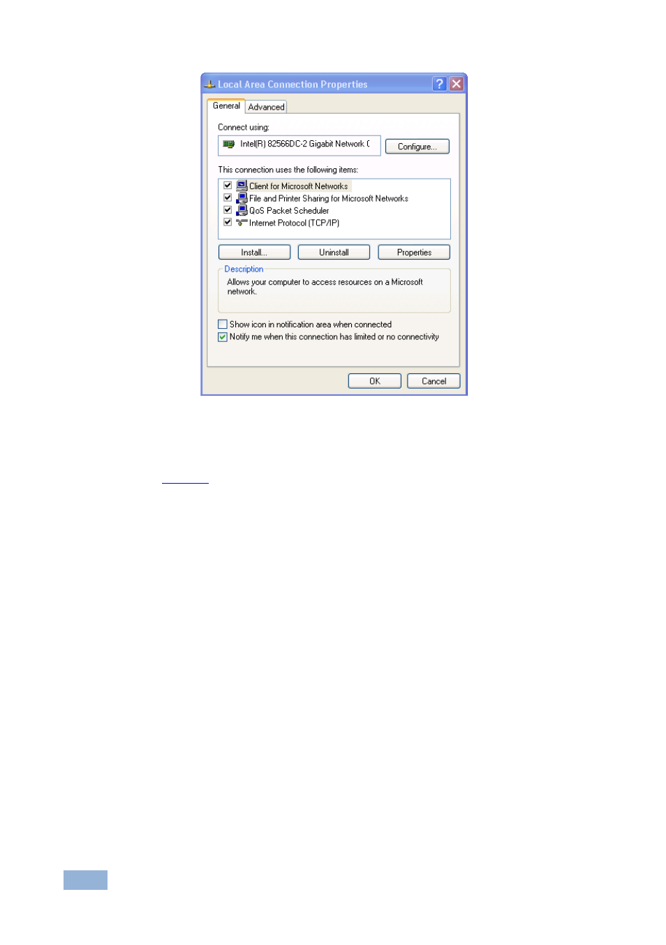 Figure 5: local area connection properties window | Kramer Electronics VS-161H User Manual | Page 15 / 25