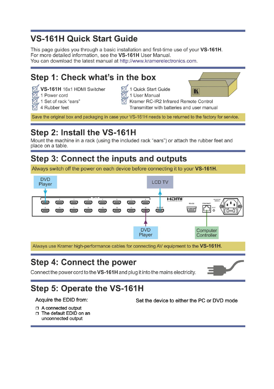 Kramer Electronics VS-161H User Manual | Page 2 / 25