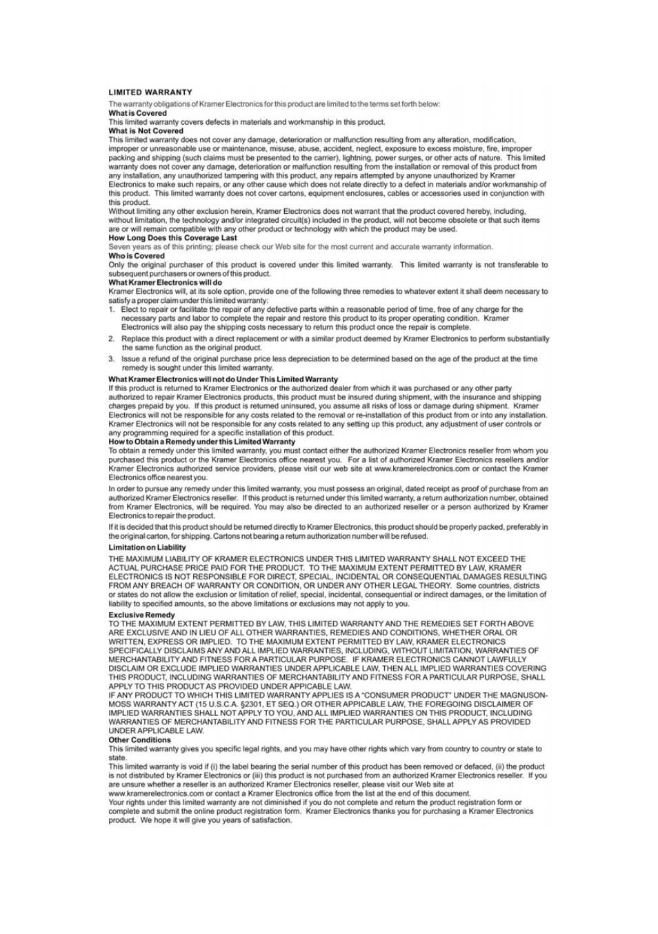 Kramer Electronics VS-161H User Manual | Page 24 / 25