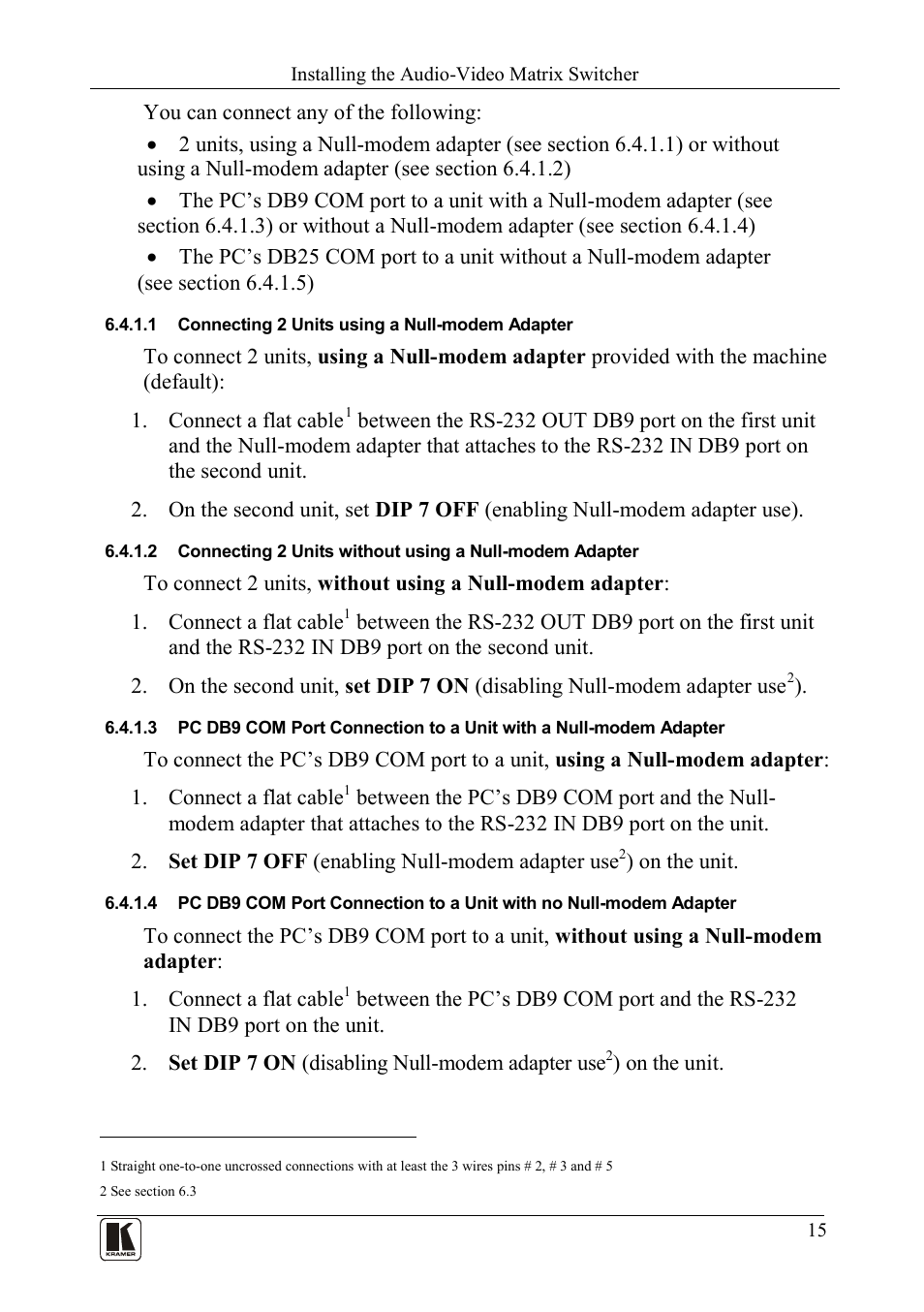 1 connecting 2 units using a null-modem adapter, Connecting 2 units using a null-modem adapter | Kramer Electronics VS-162AVRCA User Manual | Page 19 / 53