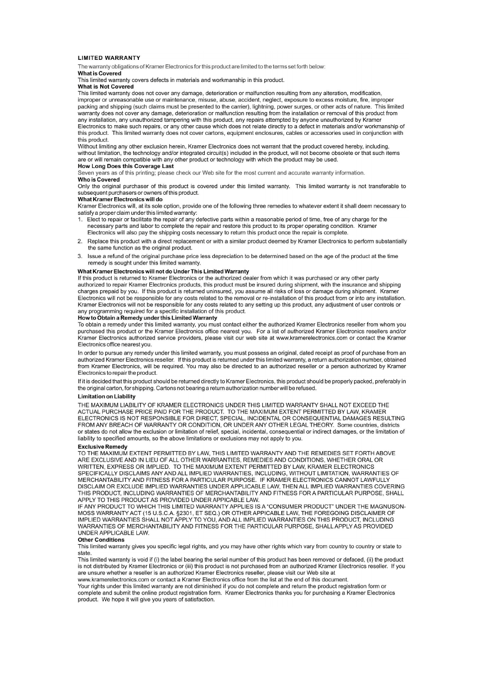 Kramer Electronics VS-162AVRCA User Manual | Page 52 / 53