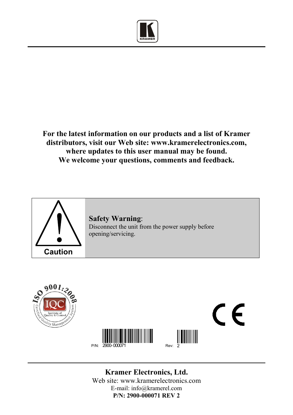 Kramer Electronics VS-162AVRCA User Manual | Page 53 / 53