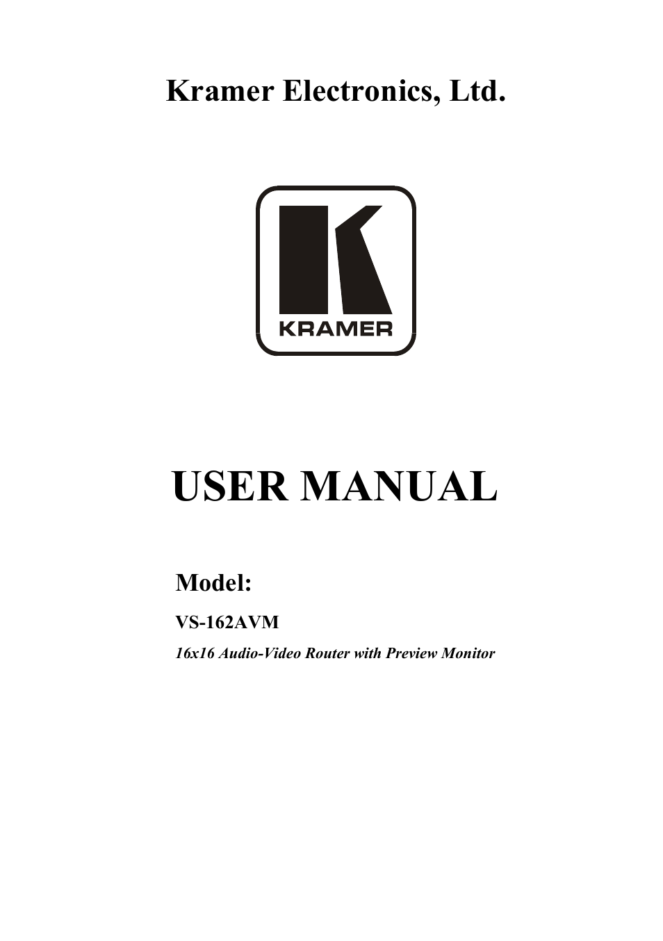 Kramer Electronics VS-162AVM User Manual | 56 pages