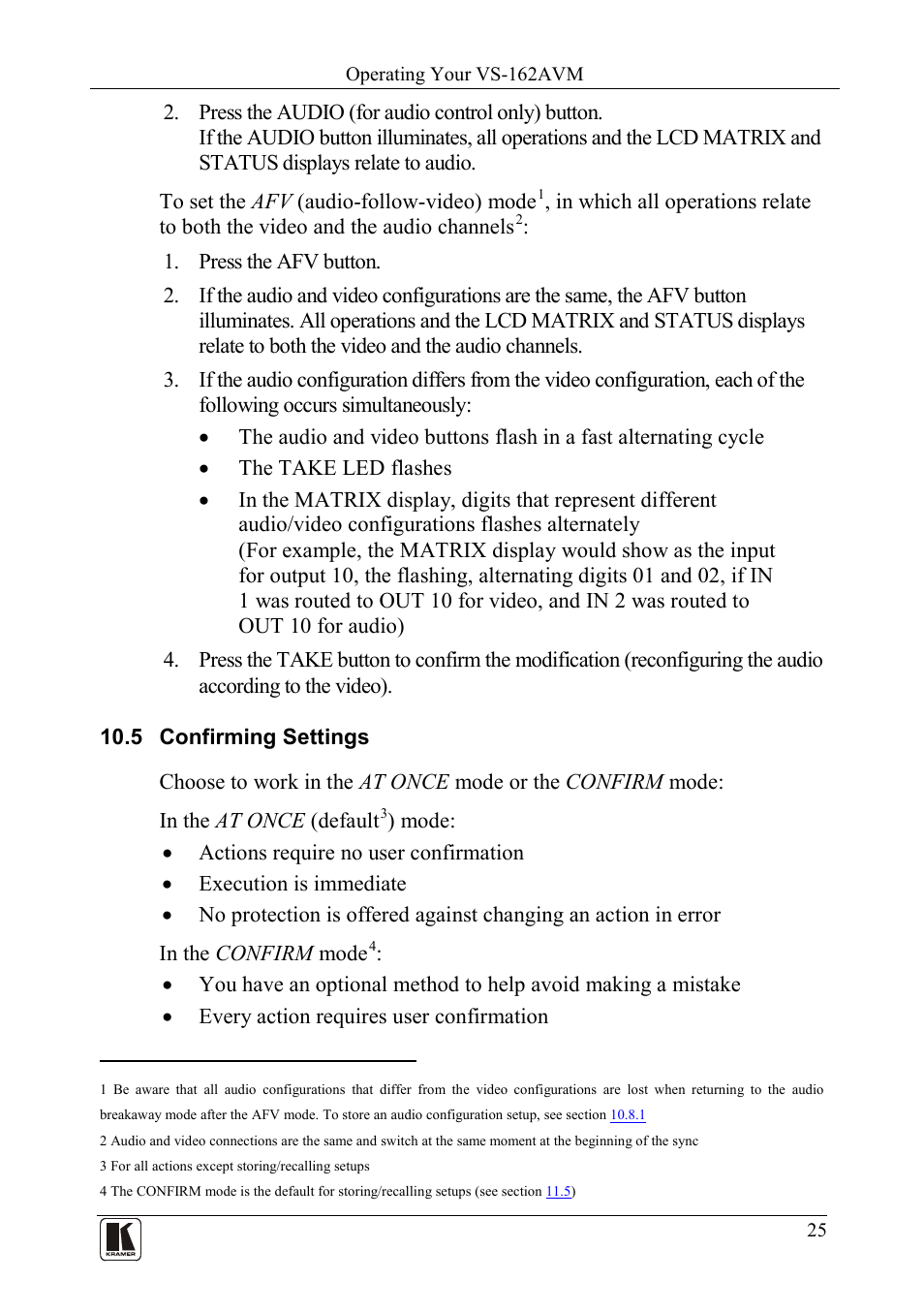 5 confirming settings, Confirming settings | Kramer Electronics VS-162AVM User Manual | Page 29 / 56