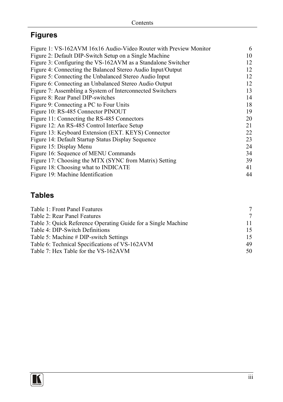 Figures, Tables | Kramer Electronics VS-162AVM User Manual | Page 4 / 56