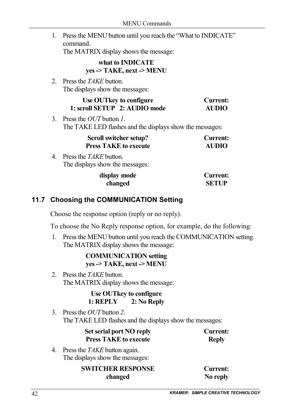 7 choosing the communication setting, Choosing the communication setting | Kramer Electronics VS-162AVM User Manual | Page 46 / 56