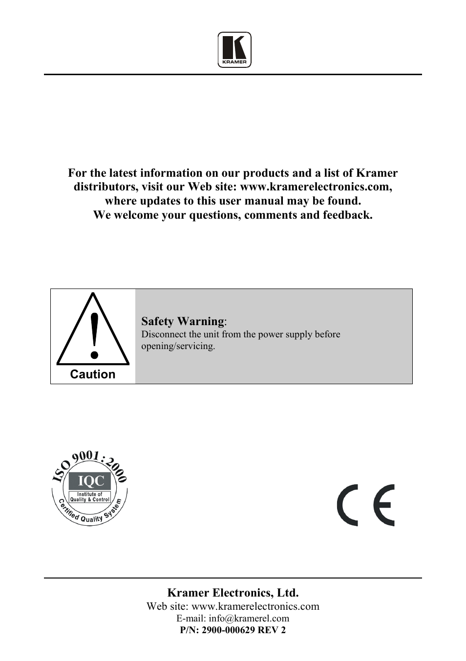 Kramer Electronics VS-162AVM User Manual | Page 56 / 56