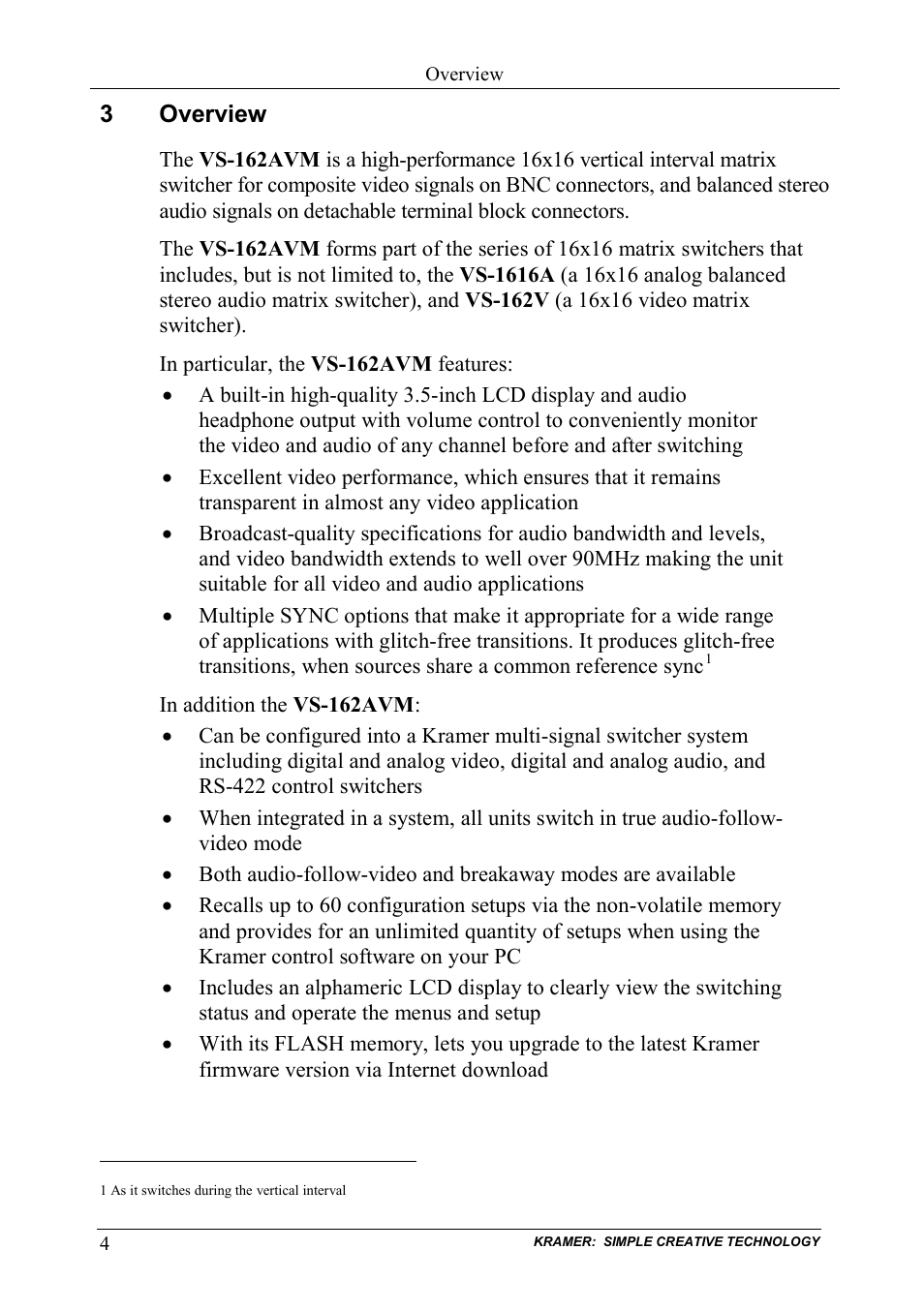 3 overview, Overview | Kramer Electronics VS-162AVM User Manual | Page 8 / 56