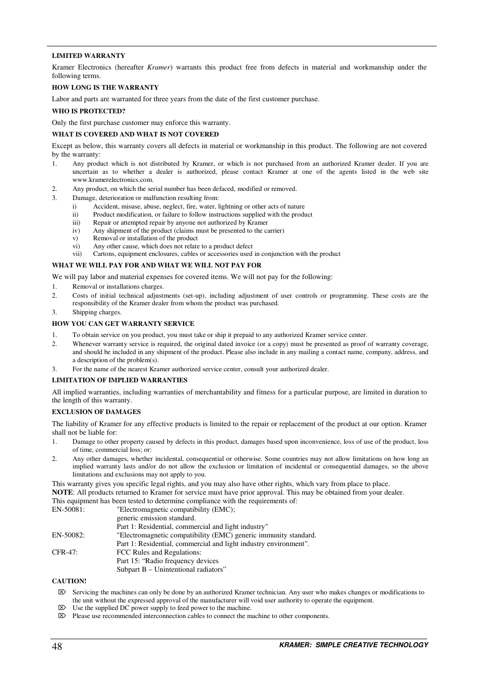 Kramer Electronics VS-162AVRCA User Manual | Page 52 / 53