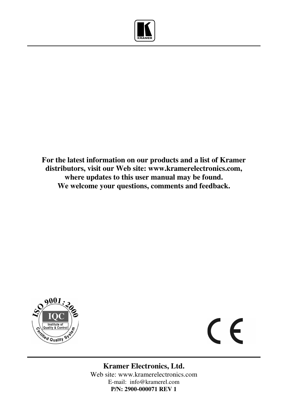Kramer Electronics VS-162AVRCA User Manual | Page 53 / 53