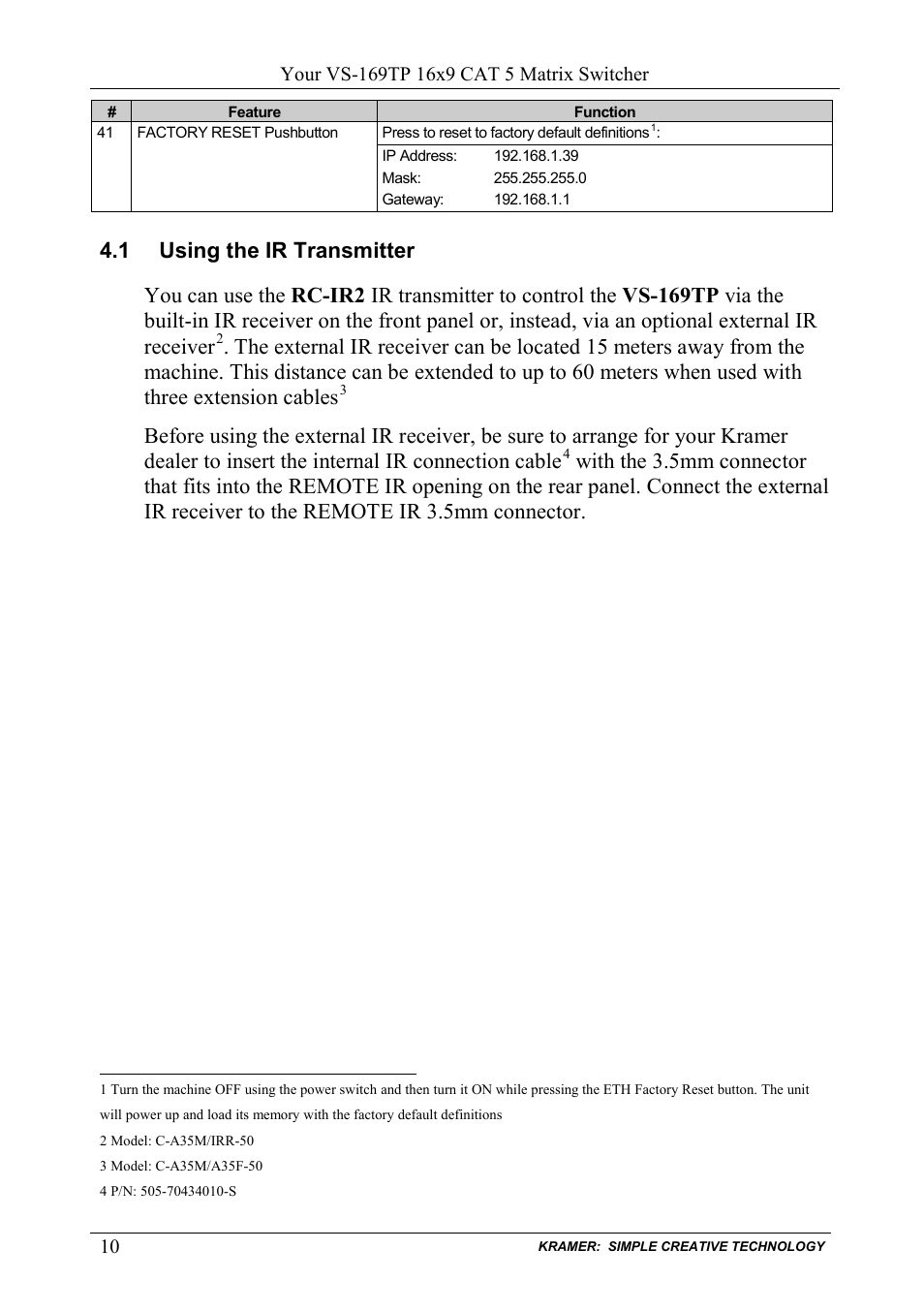 1 using the ir transmitter, Using the ir transmitter | Kramer Electronics VS-169TP User Manual | Page 14 / 45