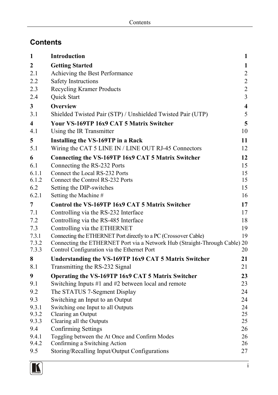 Kramer Electronics VS-169TP User Manual | Page 2 / 45