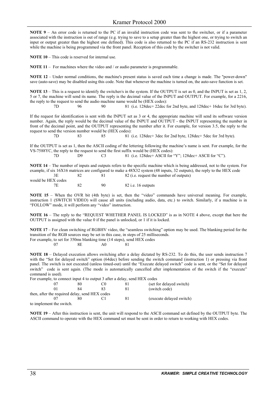 Kramer protocol 2000 | Kramer Electronics VS-169TP User Manual | Page 42 / 45