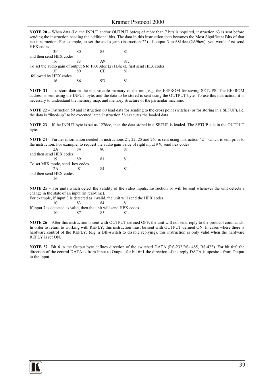 Kramer protocol 2000 | Kramer Electronics VS-169TP User Manual | Page 43 / 45