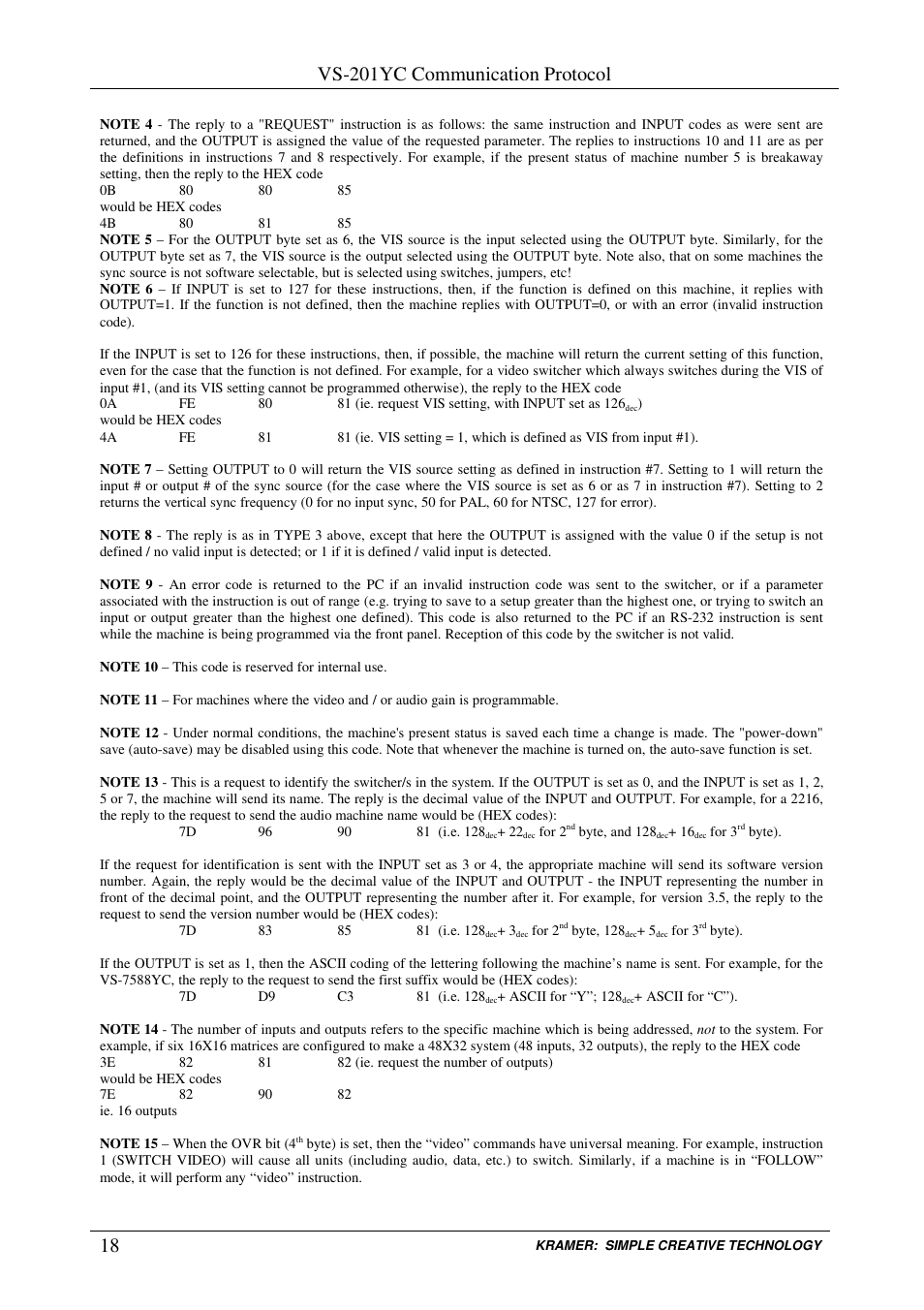 Vs-201yc communication protocol | Kramer Electronics VS-201YC User Manual | Page 20 / 23