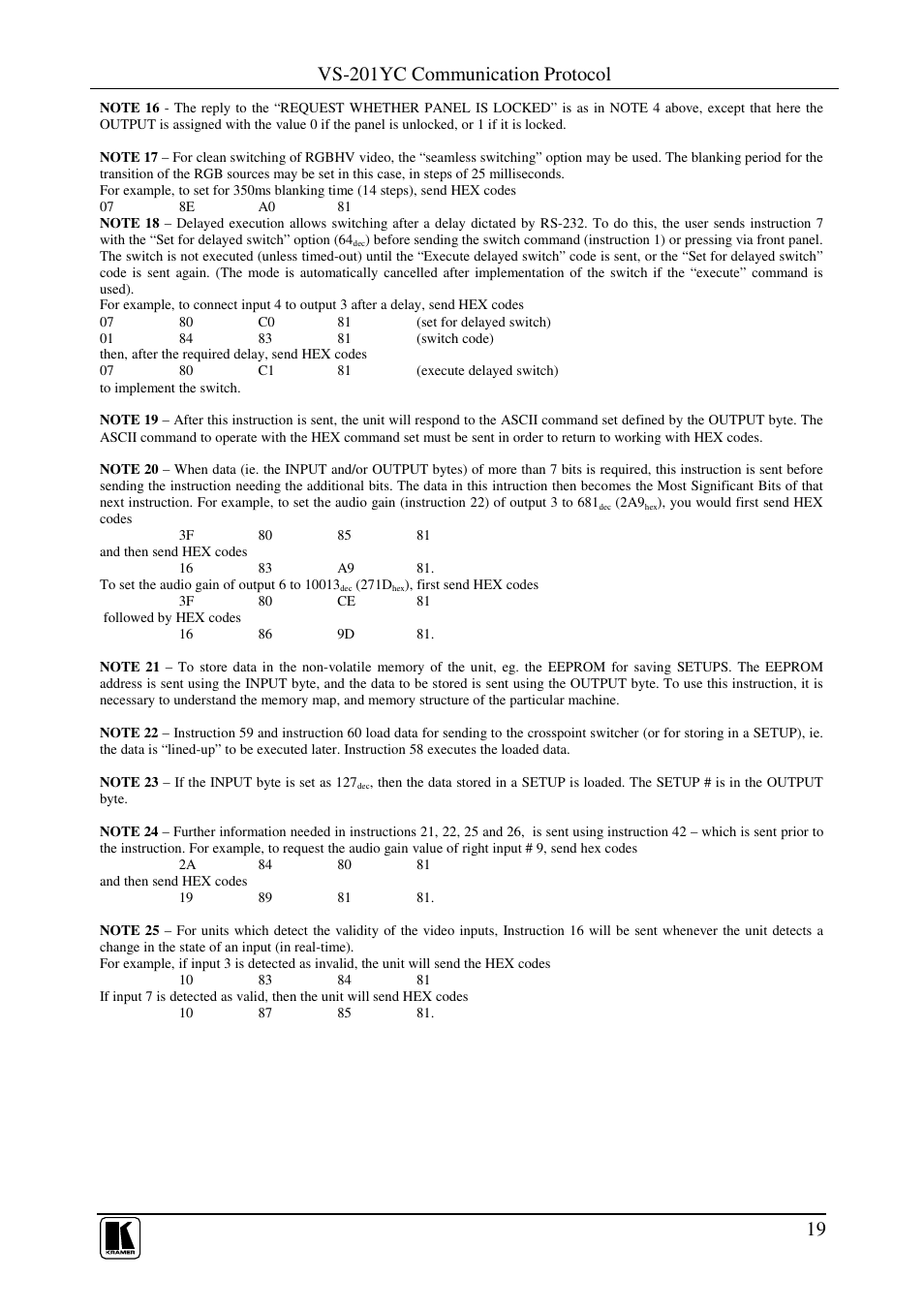 Vs-201yc communication protocol | Kramer Electronics VS-201YC User Manual | Page 21 / 23