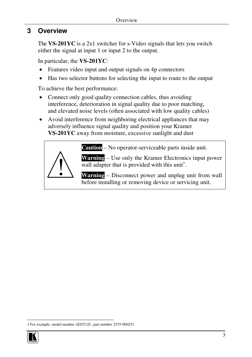 3 overview | Kramer Electronics VS-201YC User Manual | Page 5 / 23