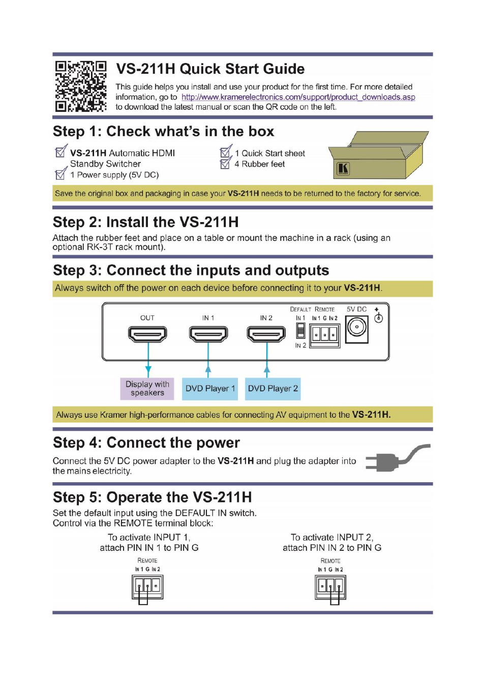 Kramer Electronics VS-211H User Manual | Page 2 / 14