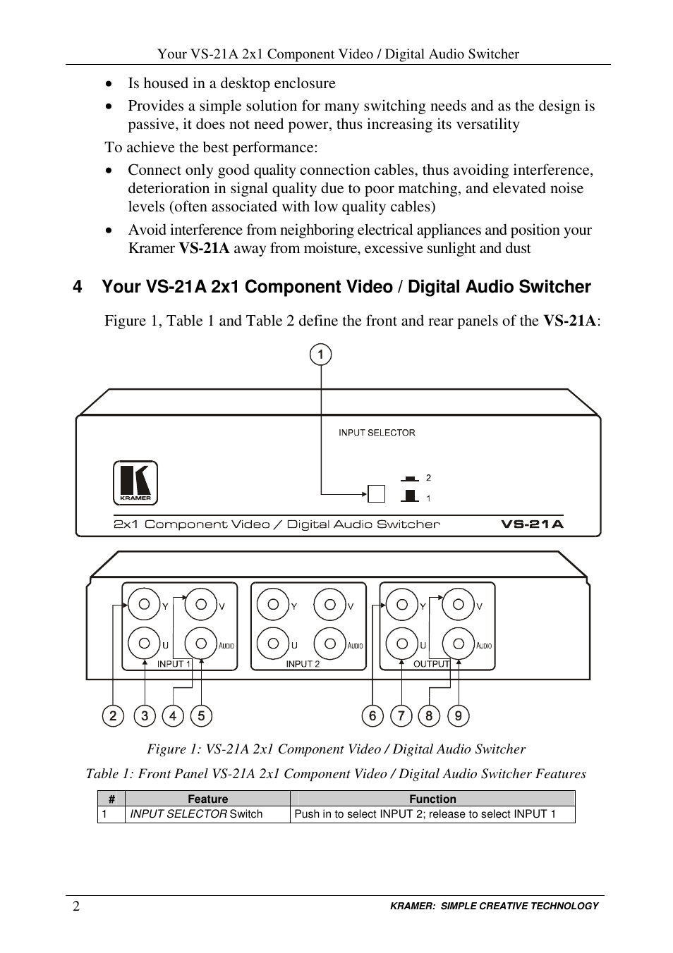 Kramer Electronics VS-21A User Manual | Page 4 / 9