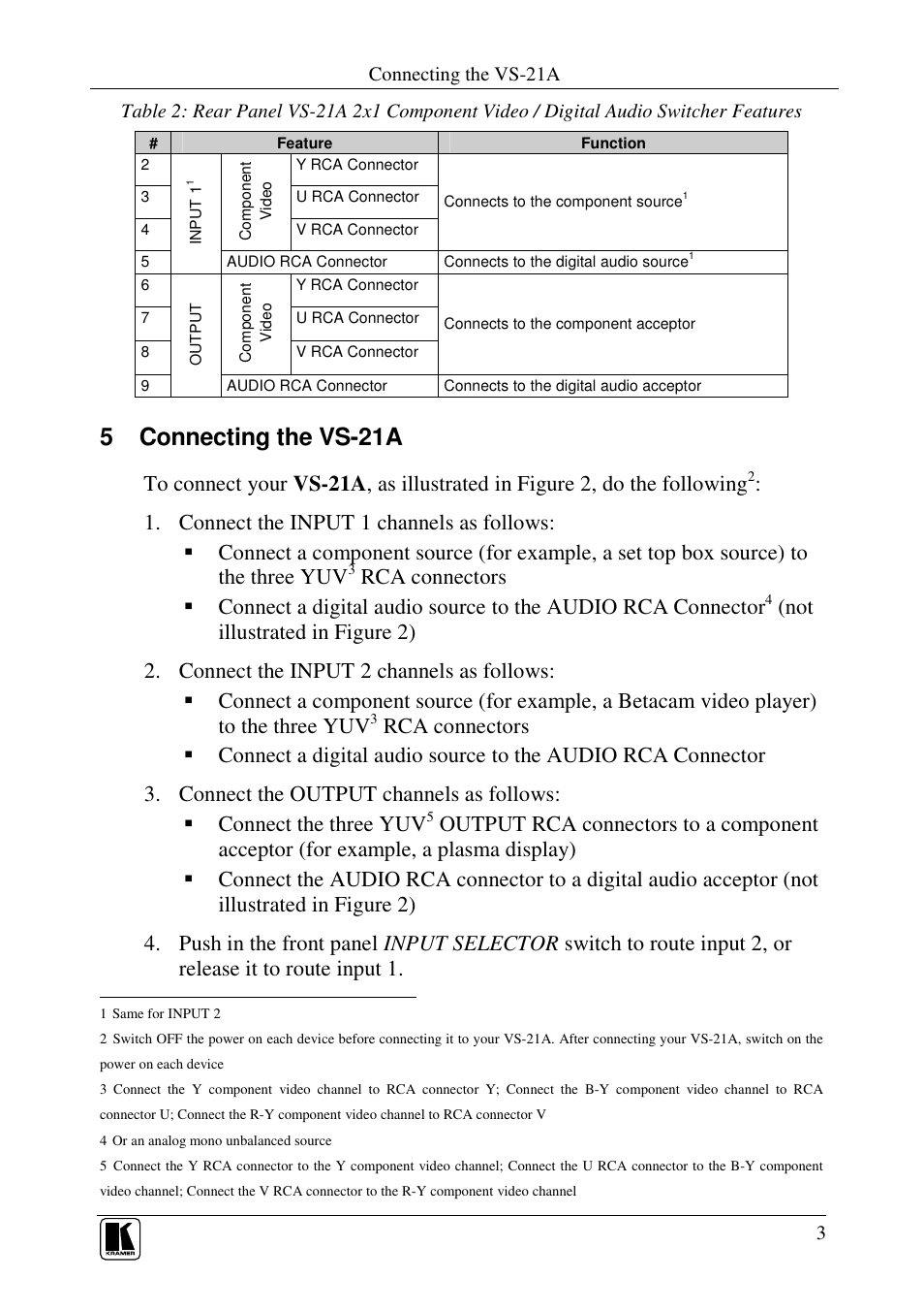 5 connecting the vs-21a | Kramer Electronics VS-21A User Manual | Page 5 / 9