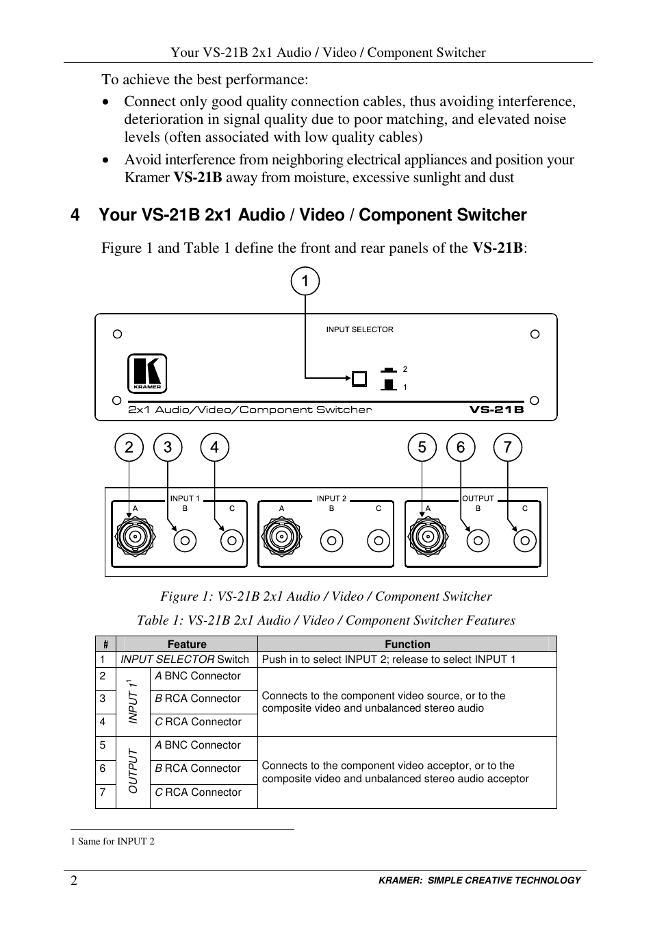 Kramer Electronics VS-21B User Manual | Page 4 / 9