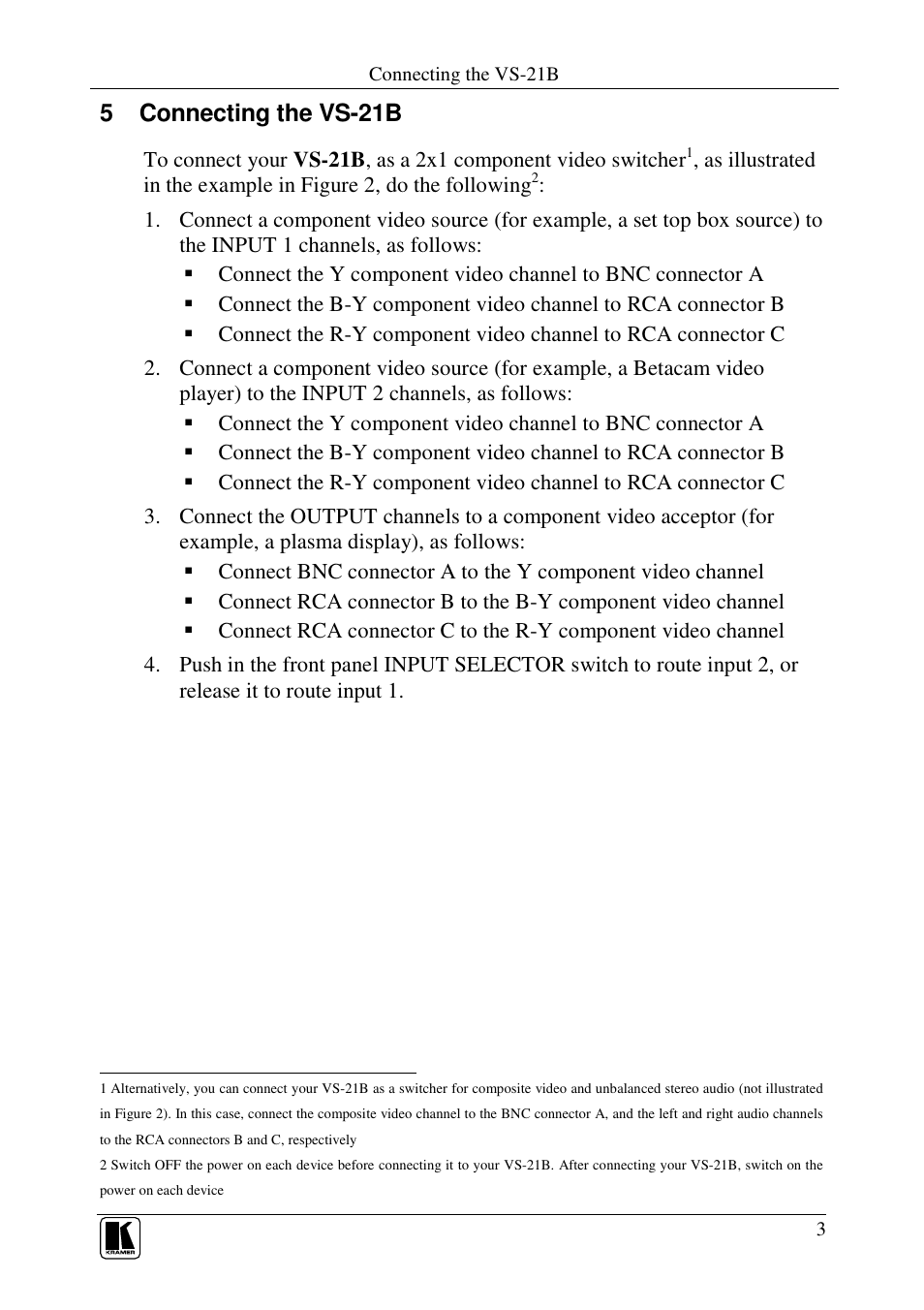 5 connecting the vs-21b | Kramer Electronics VS-21B User Manual | Page 5 / 9