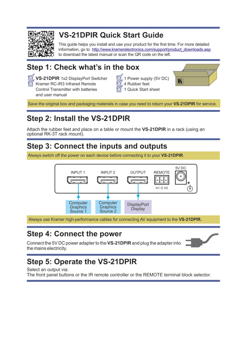 Kramer Electronics VS-21DP-IR User Manual | Page 2 / 13