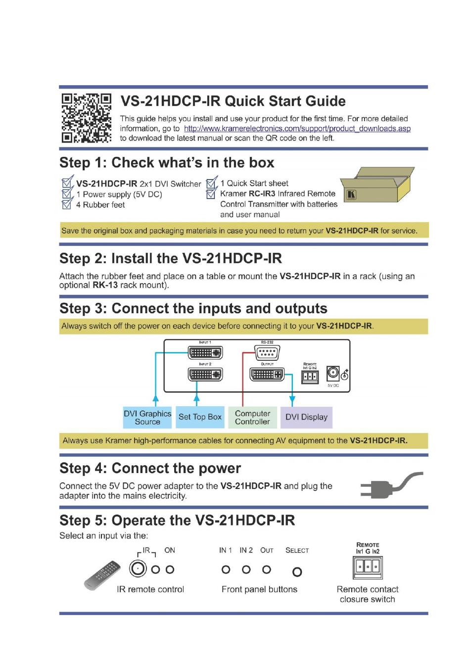 Kramer Electronics VS-21HDCP-IR User Manual | Page 2 / 21