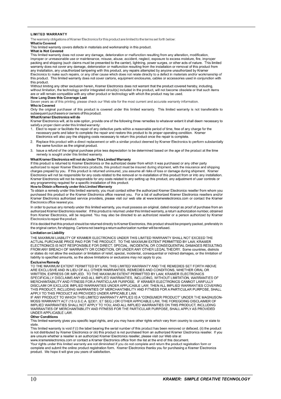 Kramer Electronics VS-21H-IR User Manual | Page 12 / 13