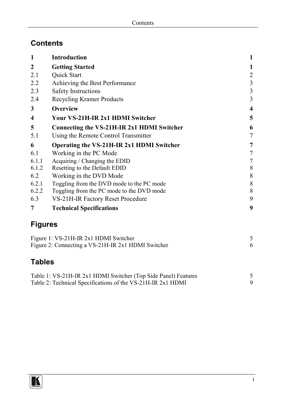 Kramer Electronics VS-21H-IR User Manual | Page 2 / 13