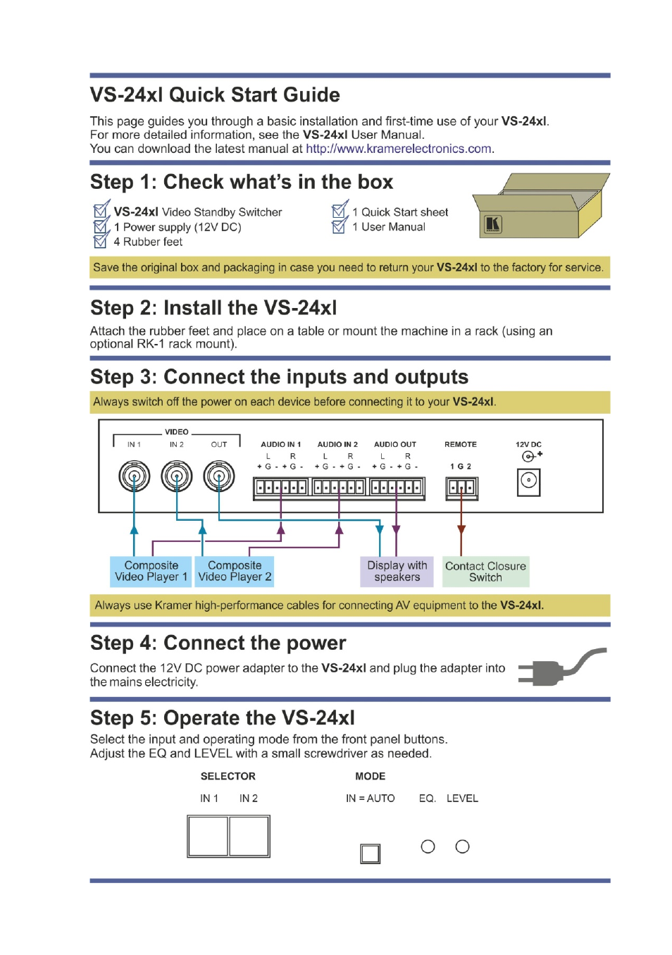 Kramer Electronics VS-24xl User Manual | Page 2 / 14