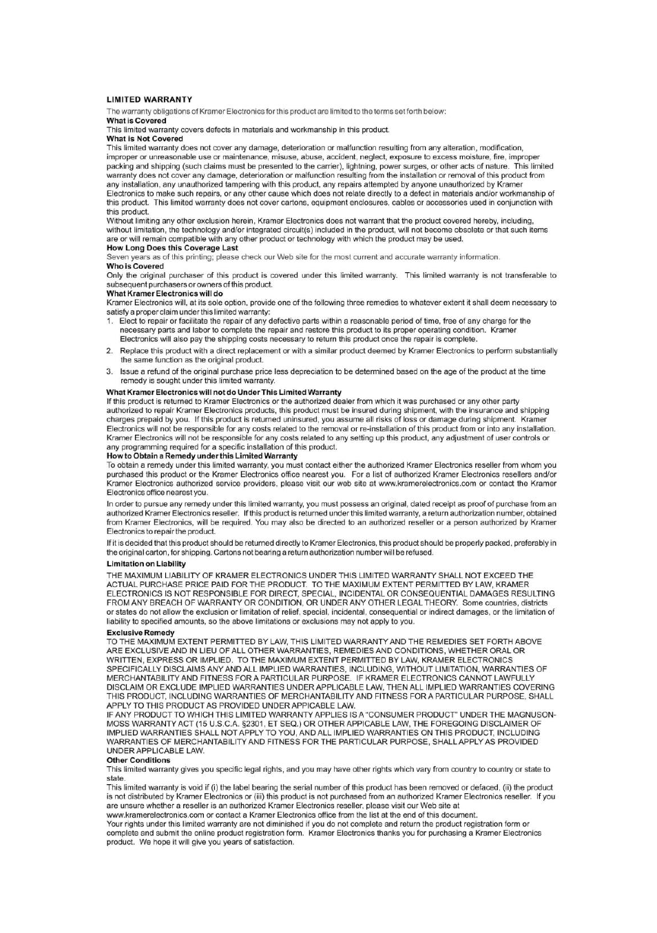 Kramer Electronics VS-311H User Manual | Page 20 / 21