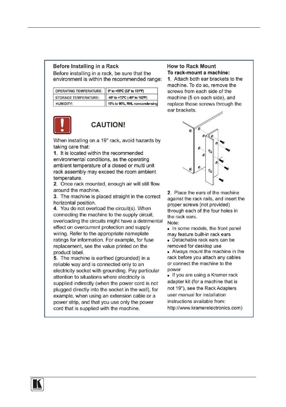 5 installing the vs-3232a in a rack, Installing the vs-3232a in a rack | Kramer Electronics VS-3232A User Manual | Page 14 / 70