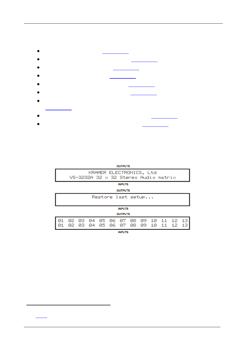 8 operating your video matrix switcher, 1 startup display, Operating your video matrix switcher | Startup display, Figure 21: default startup status display sequence | Kramer Electronics VS-3232A User Manual | Page 33 / 70