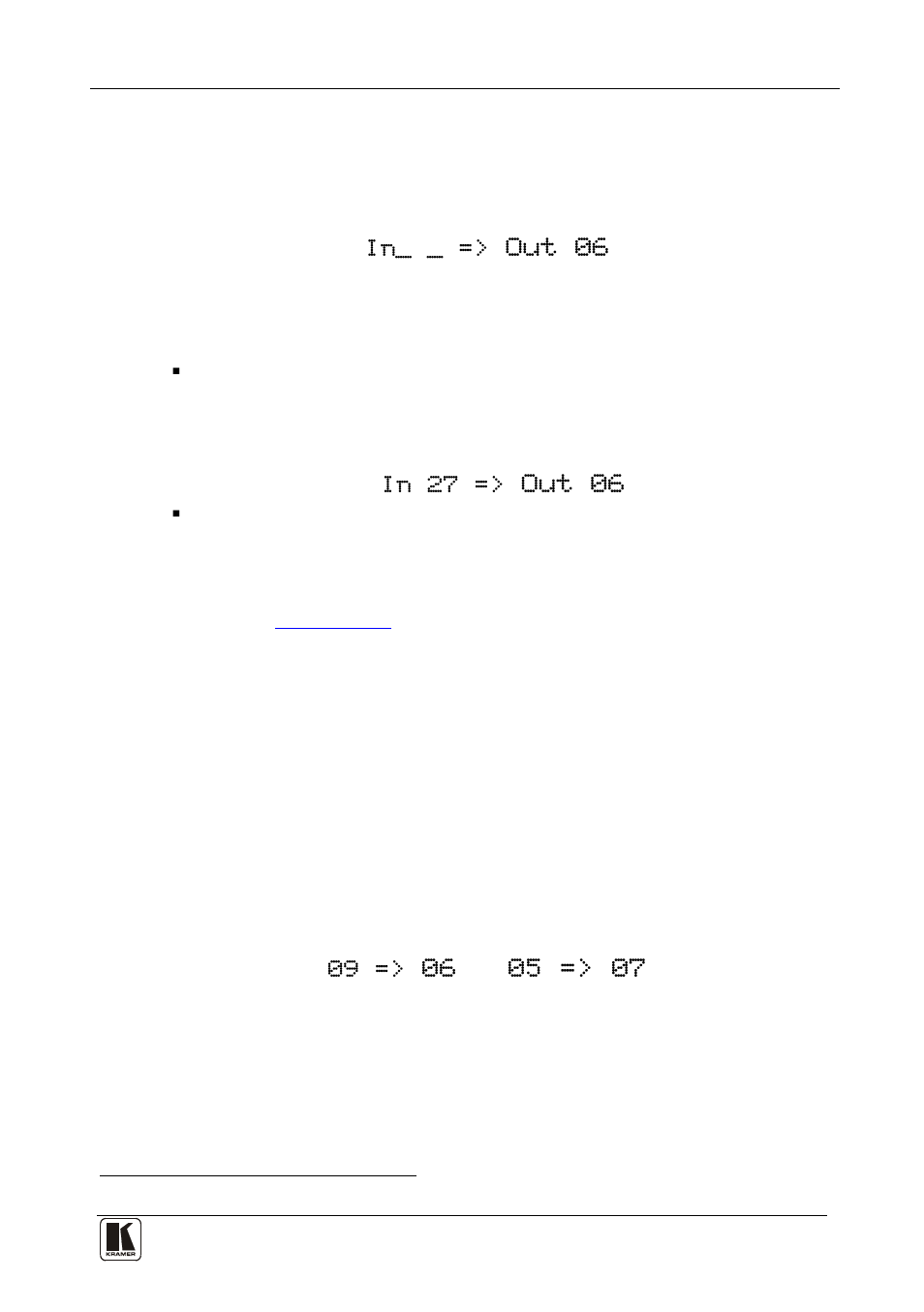 1 switching one input to one output, 2 switching several inputs to several outputs, Switching one input to one output | Switching several inputs to several outputs, Out 06 | Kramer Electronics VS-3232A User Manual | Page 36 / 70