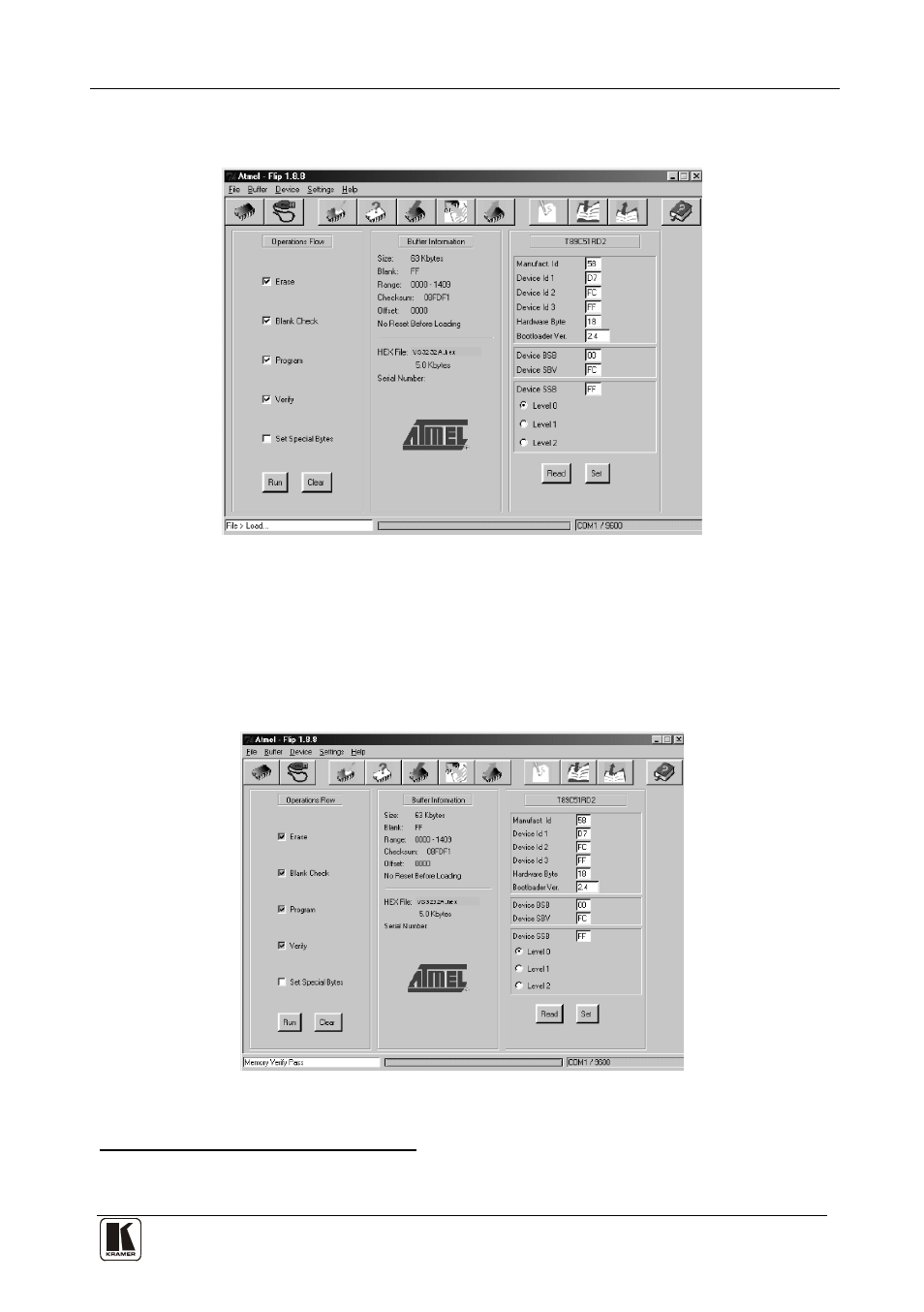 Figure 29: atmel – flip window (connected) | Kramer Electronics VS-3232A User Manual | Page 54 / 70