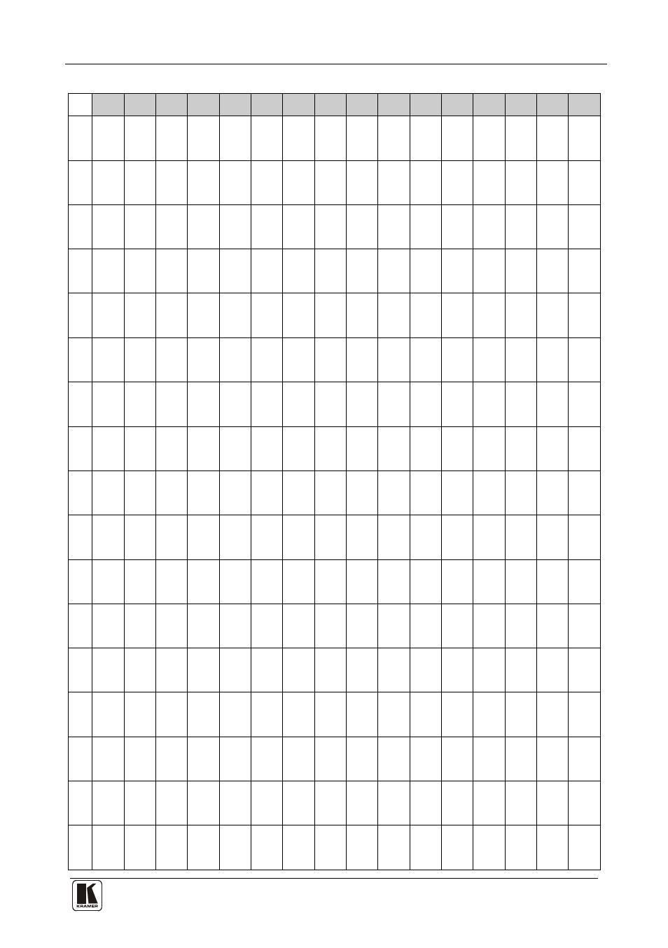 Table 17: hex table (in 1-32 to out 1-16), Table 17, Communication protocols | Kramer Electronics VS-3232A User Manual | Page 60 / 70