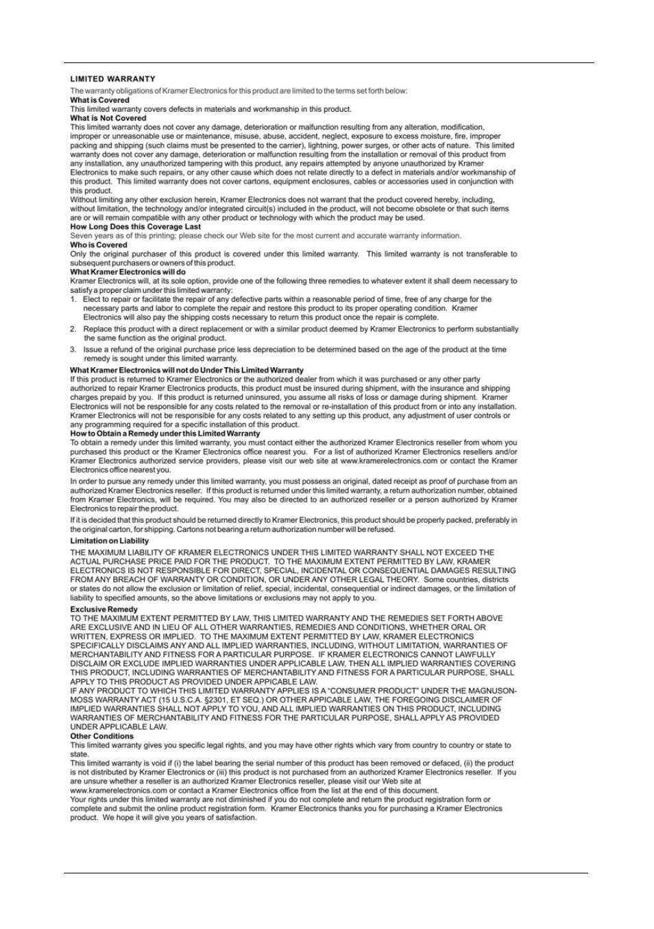 Kramer Electronics VS-3232A User Manual | Page 69 / 70