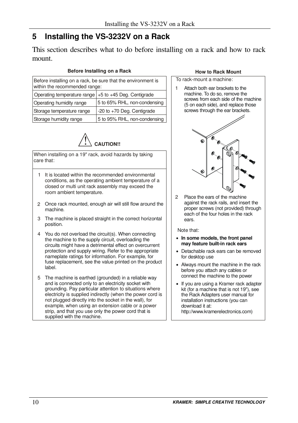 Installing the vs-3232v on a rack | Kramer Electronics VS-3232V User Manual | Page 14 / 60