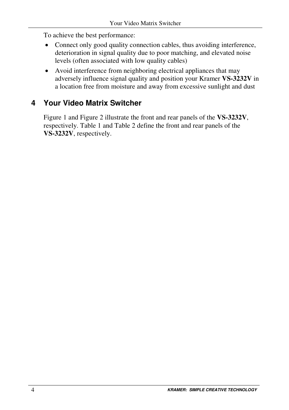 4 your video matrix switcher | Kramer Electronics VS-3232V User Manual | Page 8 / 60