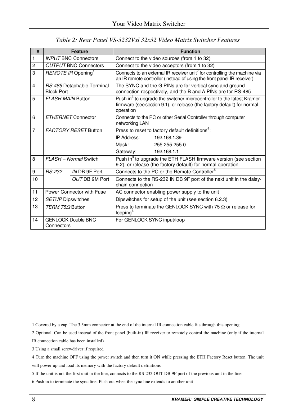 Your video matrix switcher | Kramer Electronics VS-3232Vxl User Manual | Page 12 / 61