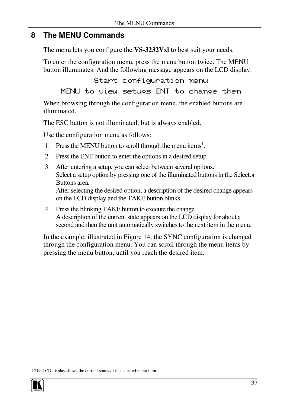 8 the menu commands | Kramer Electronics VS-3232Vxl User Manual | Page 41 / 61