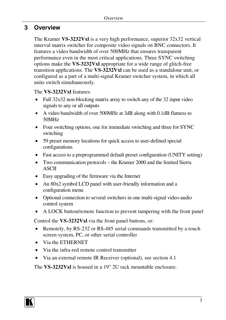 Kramer Electronics VS-3232Vxl User Manual | Page 7 / 61