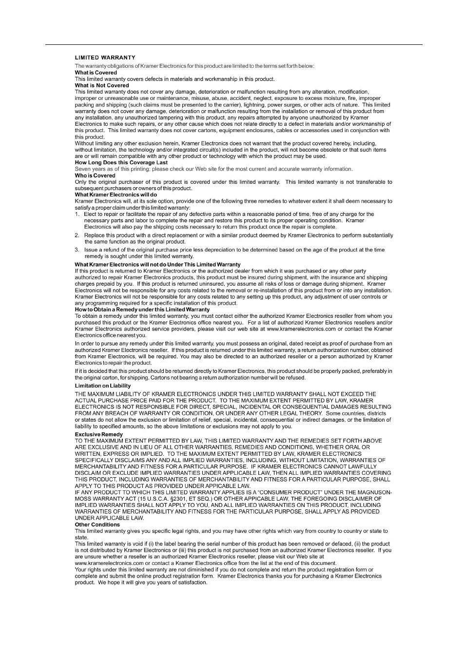 Kramer Electronics VS-33Vxl User Manual | Page 10 / 11