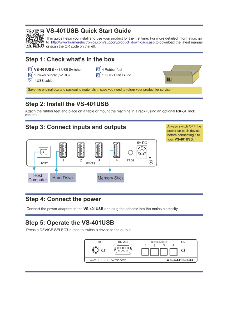 Kramer Electronics VS-401USB User Manual | Page 2 / 22